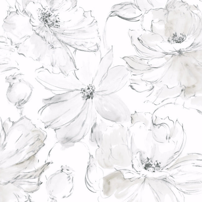 Floral Dreams Premium Peel + Stick Wallpaper Peel and Stick Wallpaper York Wallcoverings Roll Grey Mix 