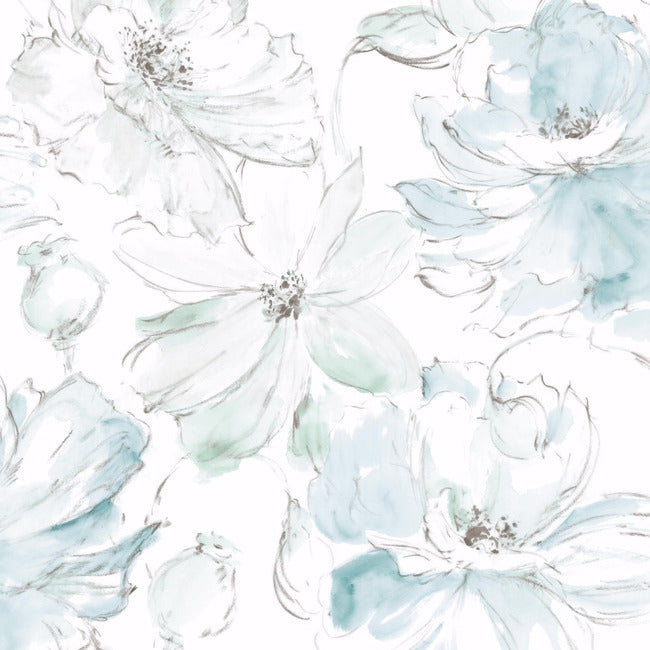 Floral Dreams Premium Peel + Stick Wallpaper Peel and Stick Wallpaper York Wallcoverings Roll Teal/Mineral Gree 