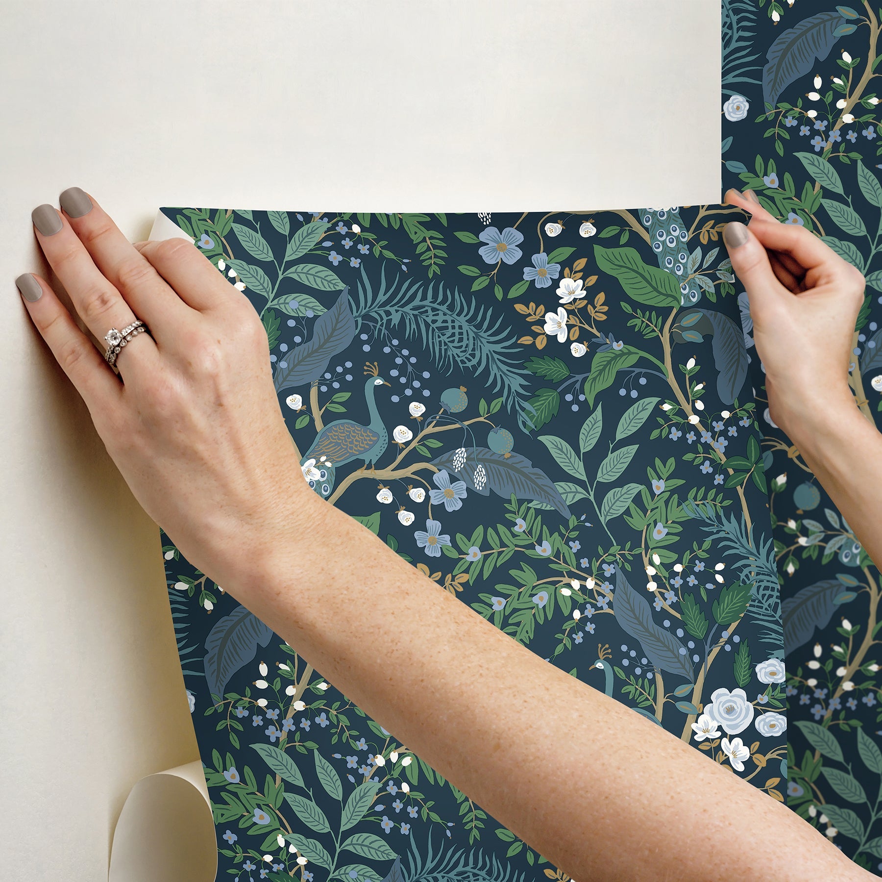 Peacock Garden Peel + Stick Wallpaper Peel and Stick Wallpaper Rifle Paper Co.   