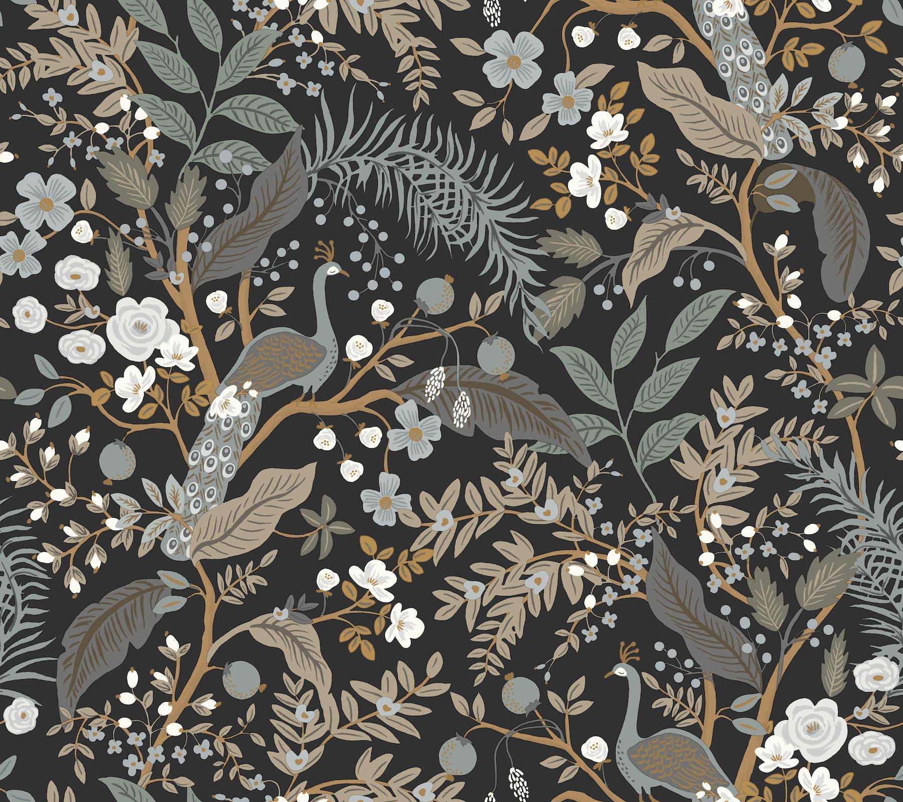 Peacock Garden Peel + Stick Wallpaper Peel and Stick Wallpaper Rifle Paper Co. Roll Black 