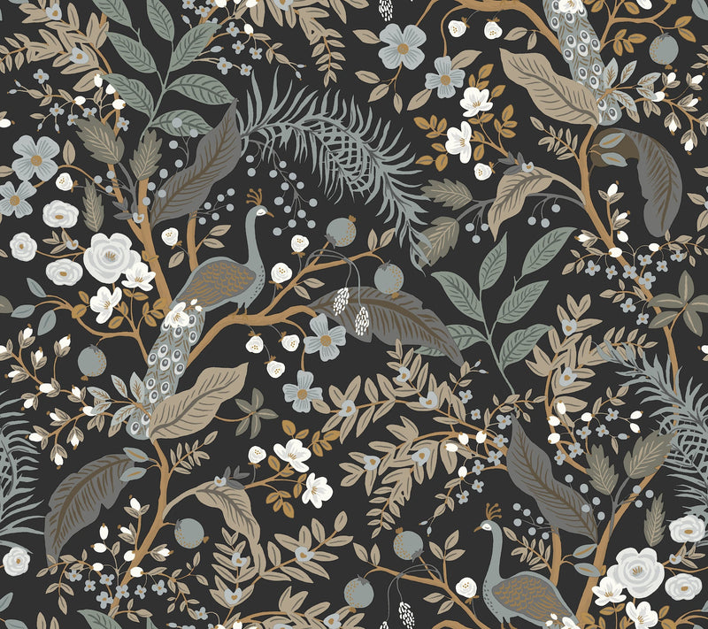 Peacock Garden Peel + Stick Wallpaper Peel and Stick Wallpaper Rifle Paper Co. Roll Black 