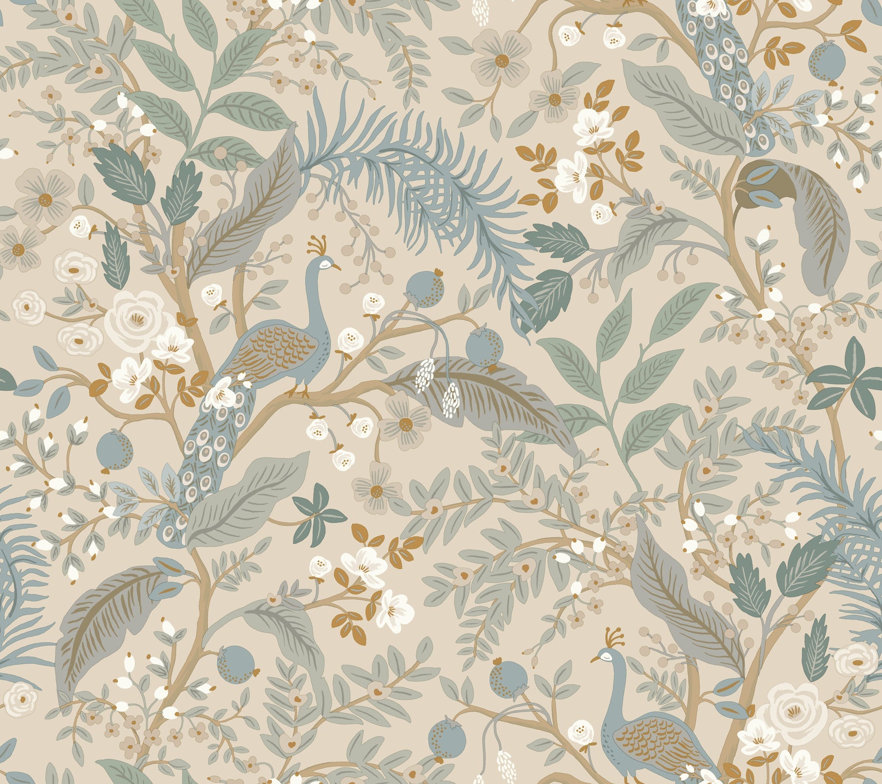 Peacock Garden Peel + Stick Wallpaper Peel and Stick Wallpaper Rifle Paper Co. Roll Linen 