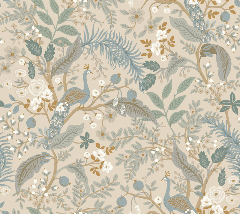 Peacock Garden Peel + Stick Wallpaper Peel and Stick Wallpaper Rifle Paper Co. Roll Linen 