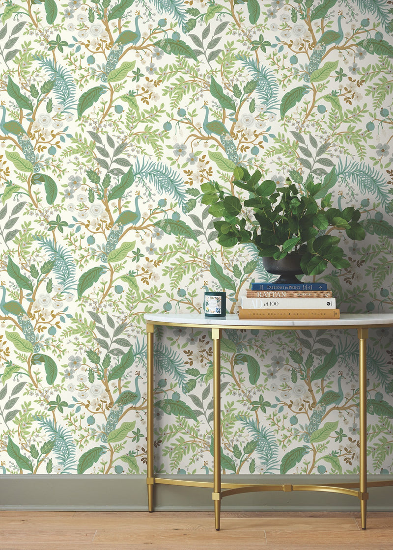 Peacock Garden Peel + Stick Wallpaper Peel and Stick Wallpaper Rifle Paper Co.   