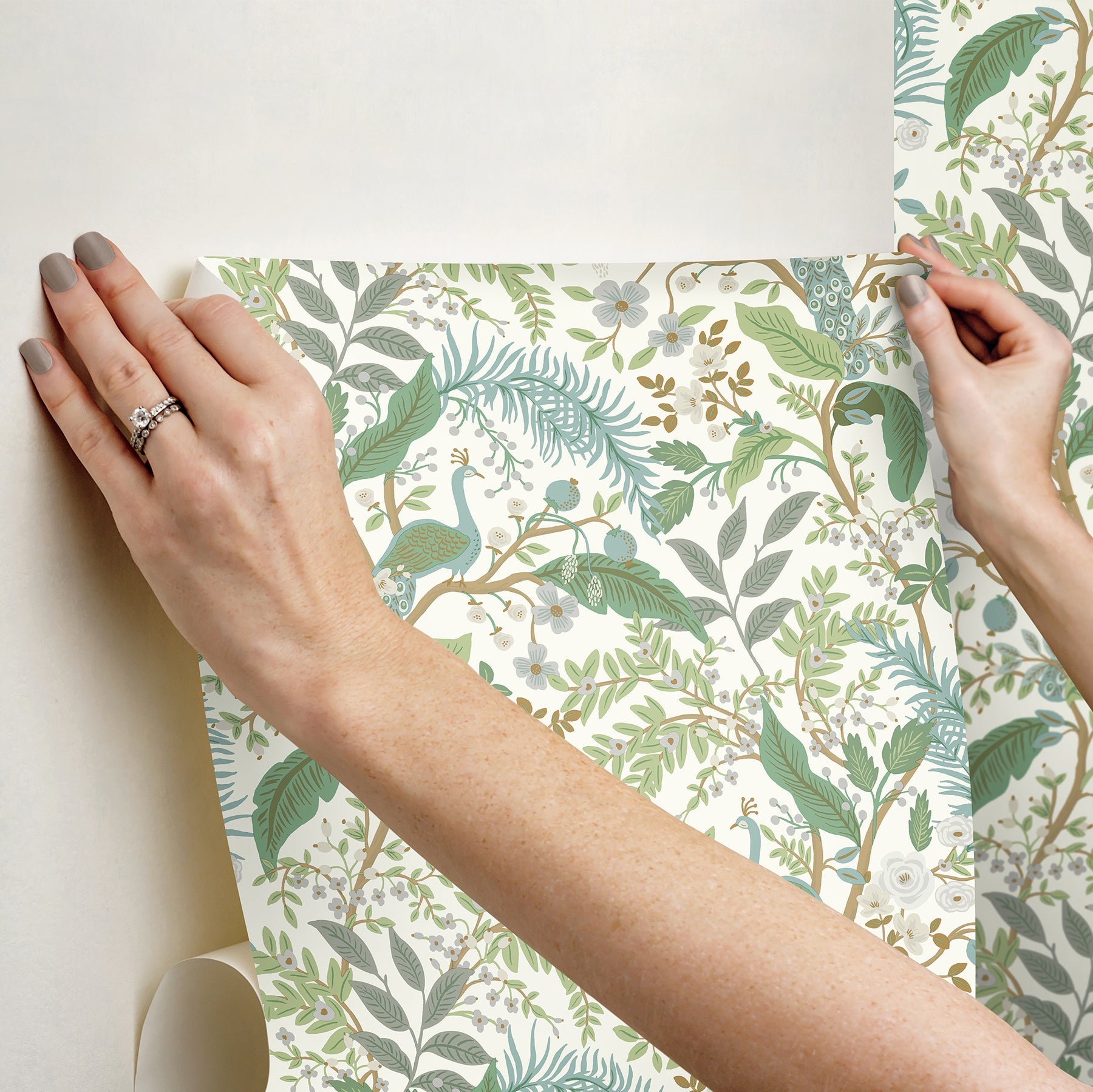 Peacock Garden Peel + Stick Wallpaper Peel and Stick Wallpaper Rifle Paper Co.   