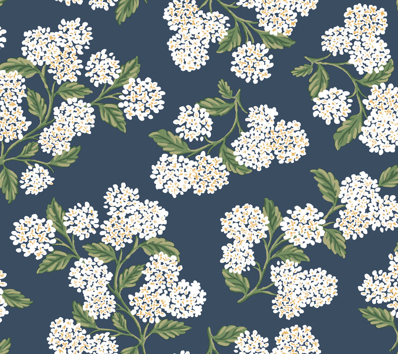 Hydrangea Wallpaper P&S Wallpaper Rifle Paper Co. Roll Navy & White