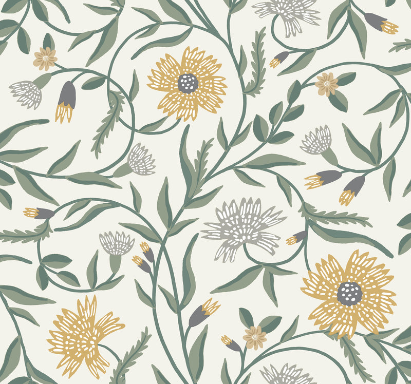 Aster Wallpaper Wallpaper Rifle Paper Co. Roll Linen & Gold 