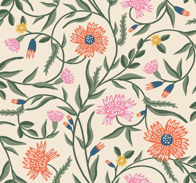 Aster Wallpaper Wallpaper Rifle Paper Co. Roll Linen & Coral 