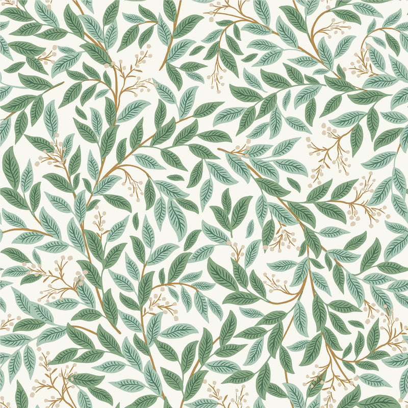 Willowberry Wallpaper Wallpaper Rifle Paper Co. Roll Emerald & White 