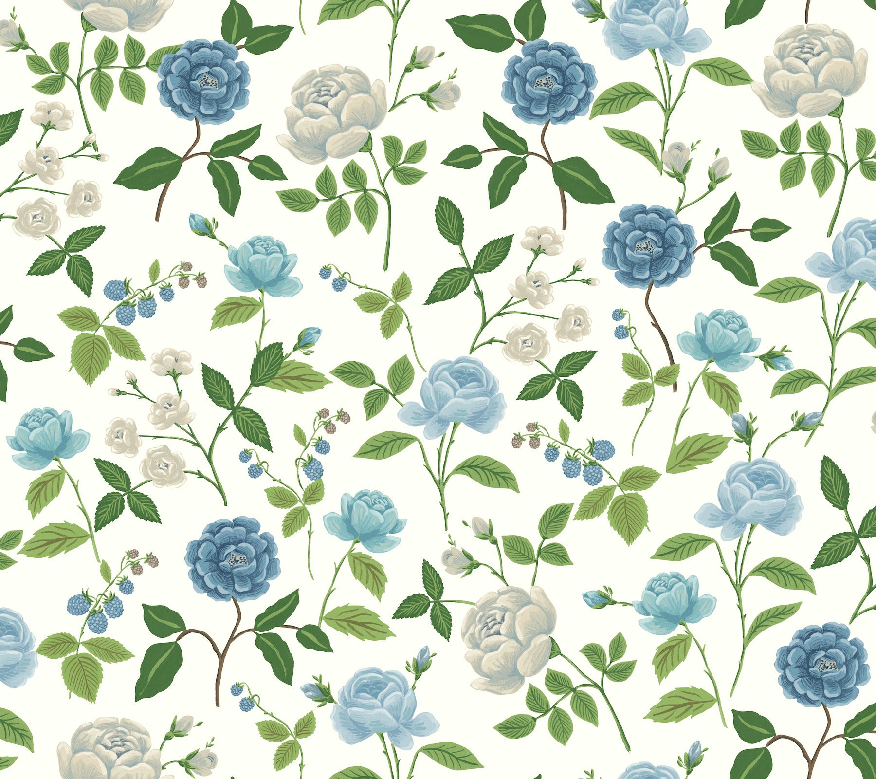 Roses Wallpaper Wallpaper Rifle Paper Co. Roll White & Blue 