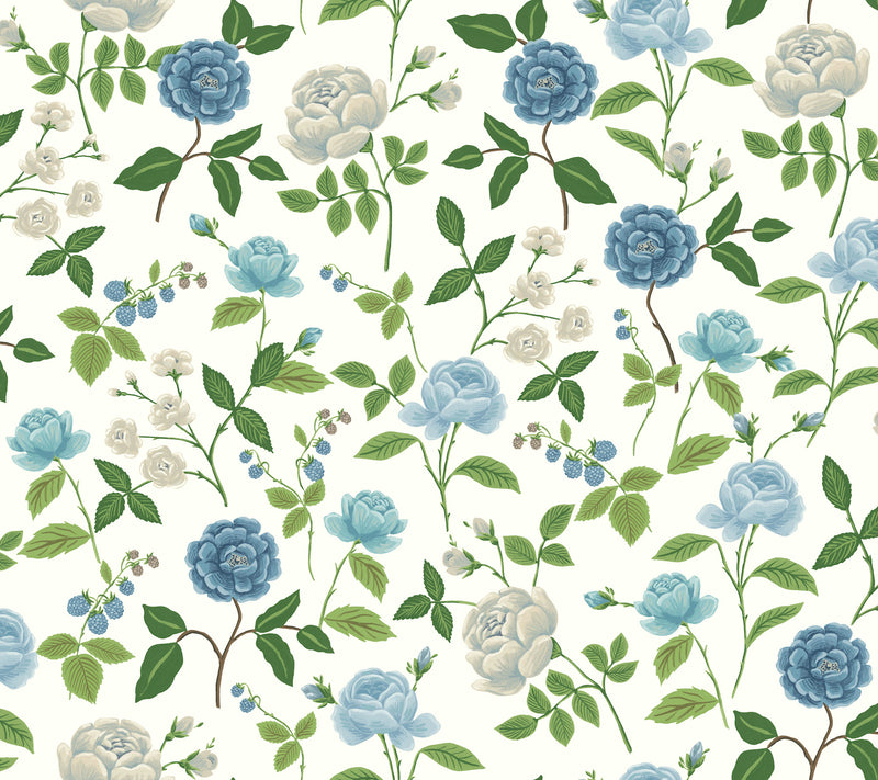 Roses Wallpaper Wallpaper Rifle Paper Co. Roll White & Blue 