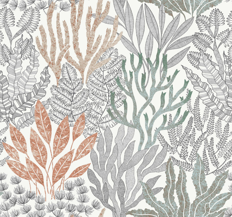 Coral Leaves Wallpaper Wallpaper York Wallcoverings Double Roll Coral Black 