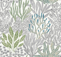 Coral Leaves Wallpaper Wallpaper York Wallcoverings Double Roll Blue/Green 