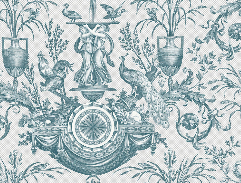 Avian Fountain Toile Wallpaper Wallpaper York Wallcoverings Double Roll Jade 