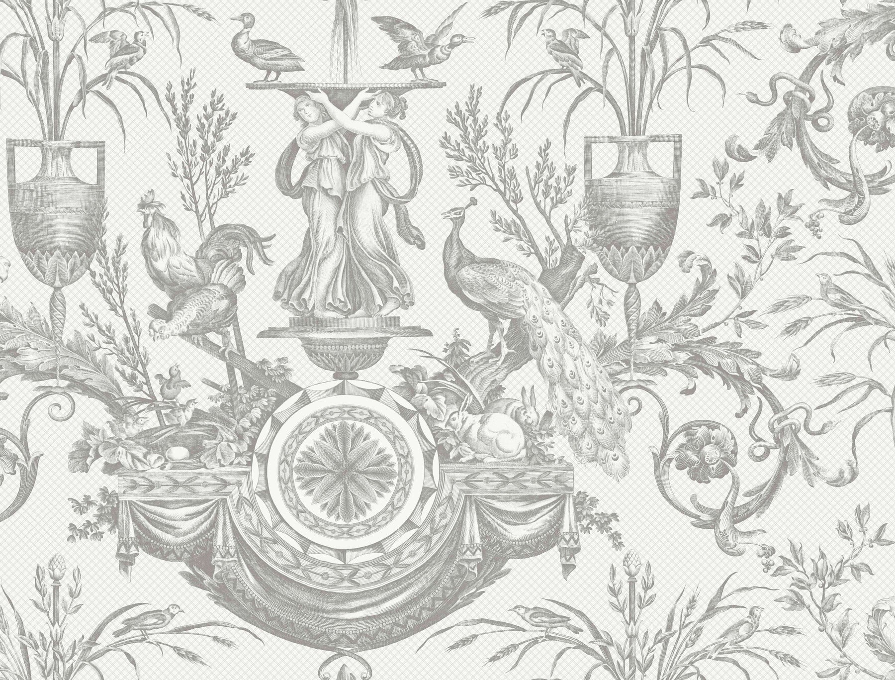 Avian Fountain Toile Wallpaper Wallpaper York Wallcoverings Double Roll Grey 