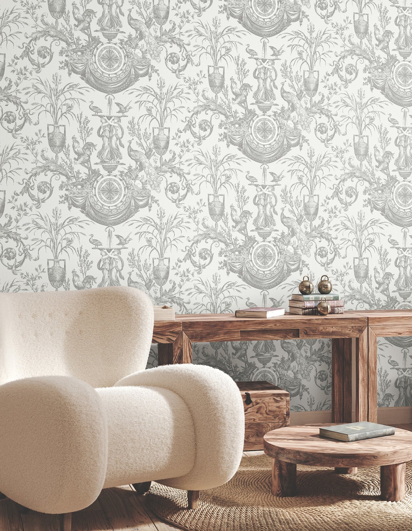 Avian Fountain Toile Wallpaper Wallpaper York Wallcoverings   