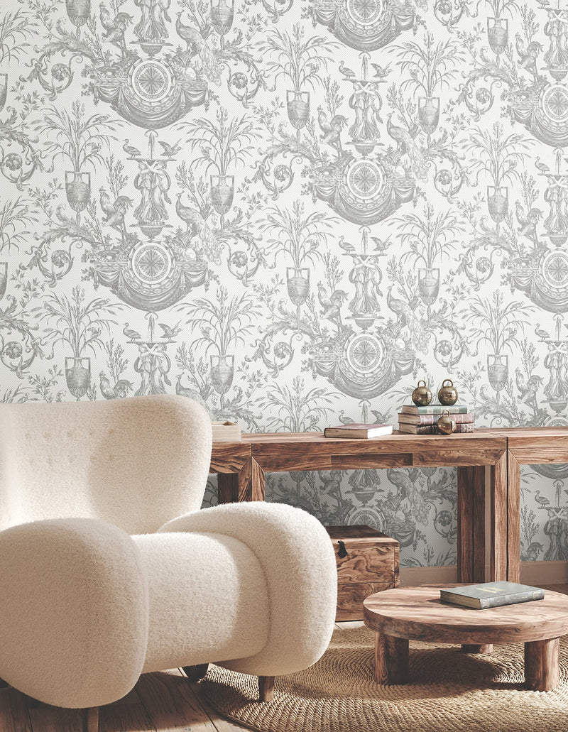 Avian Fountain Toile Wallpaper Wallpaper York Wallcoverings   