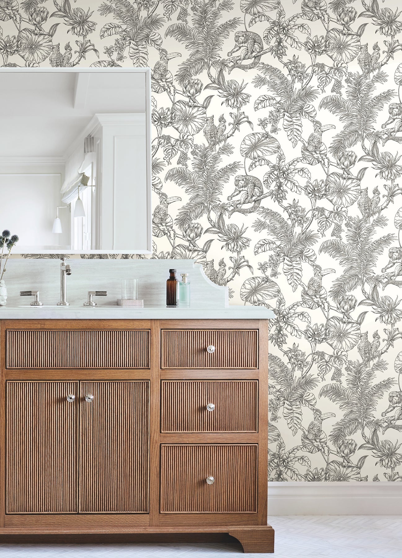 Tropical Sketch Toile Wallpaper Wallpaper York Wallcoverings   