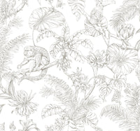 Tropical Sketch Toile Wallpaper Wallpaper York Wallcoverings Double Roll Brown 