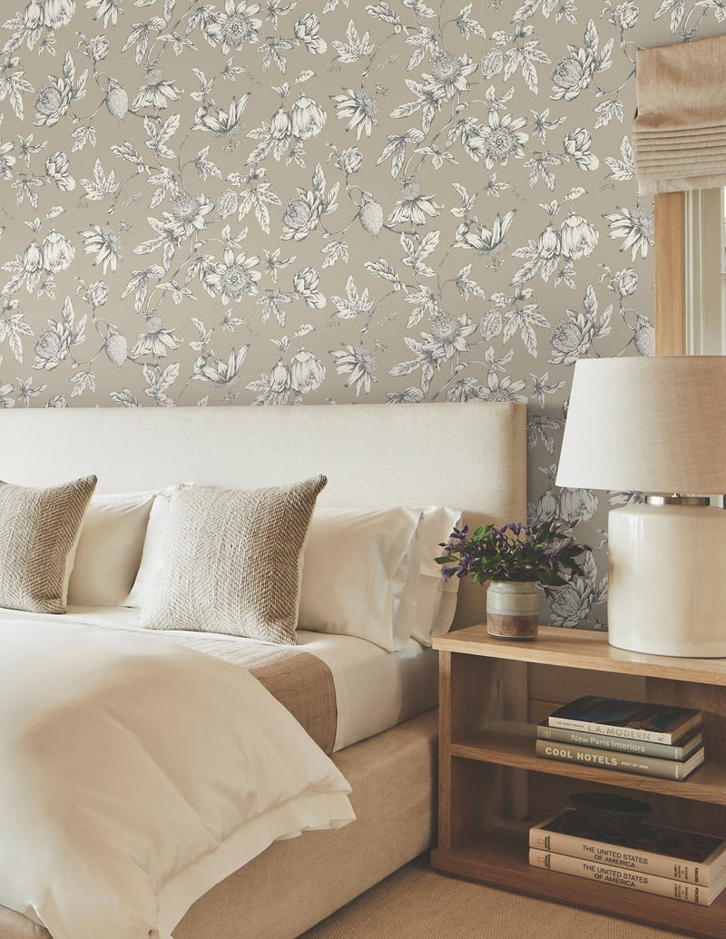 Passion Flower Toile Wallpaper Wallpaper York Wallcoverings   