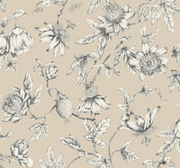 Passion Flower Toile Wallpaper Wallpaper York Wallcoverings Double Roll Beige 