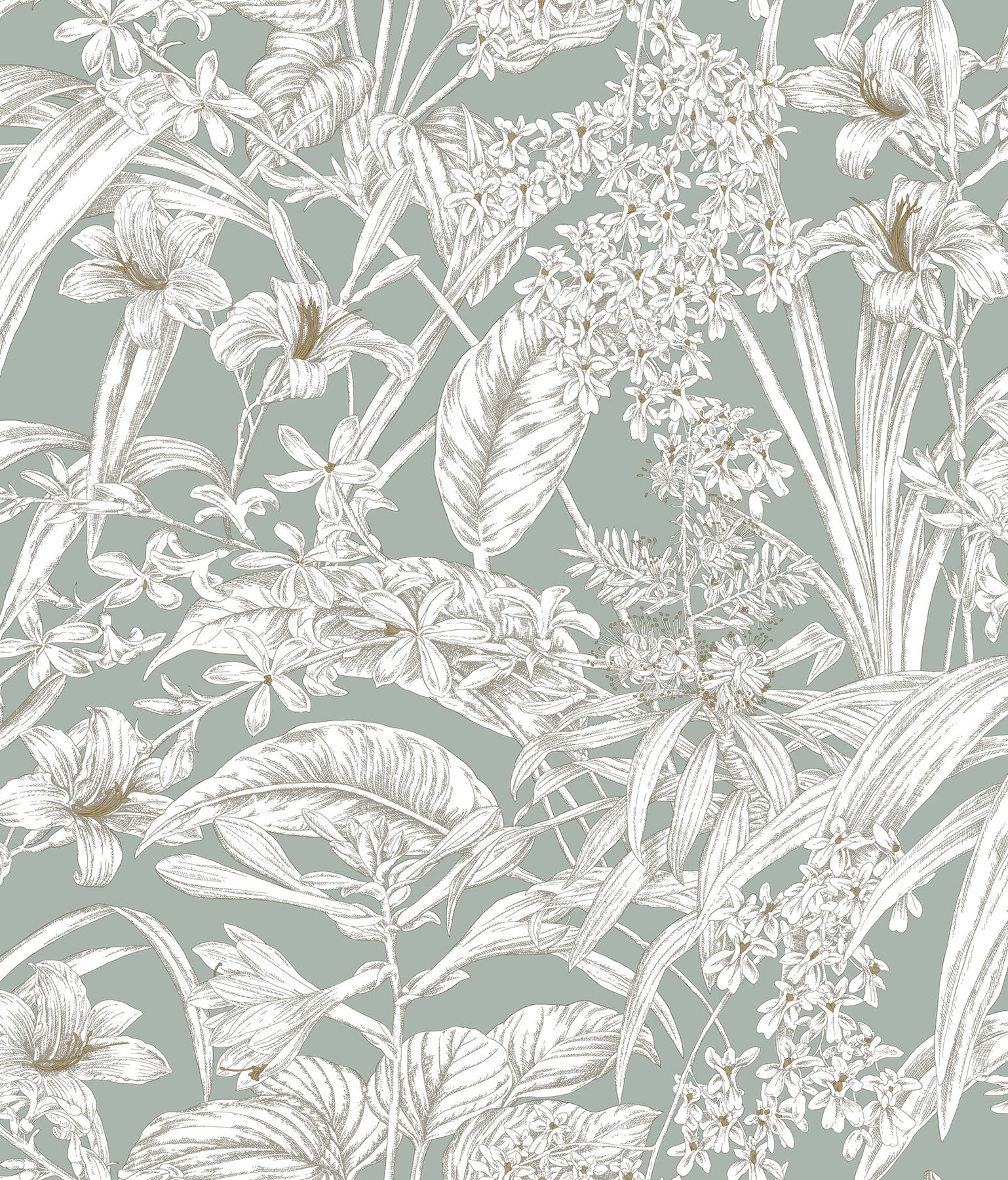Orchid Conservatory Toile Wallpaper Wallpaper York Wallcoverings Double Roll Seamist/Taupe 