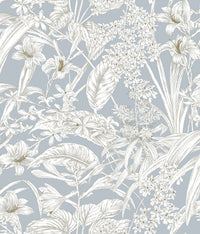 Orchid Conservatory Toile Wallpaper Wallpaper York Wallcoverings Double Roll Blue/Taupe 