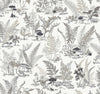 Mushroom Garden Toile Wallpaper Wallpaper York Wallcoverings Double Roll Black/Grey 