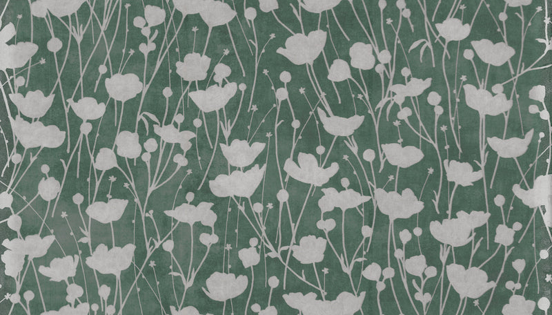 Shimmering Poppies Wallpaper Wallpaper Ronald Redding Yard Green & Silver