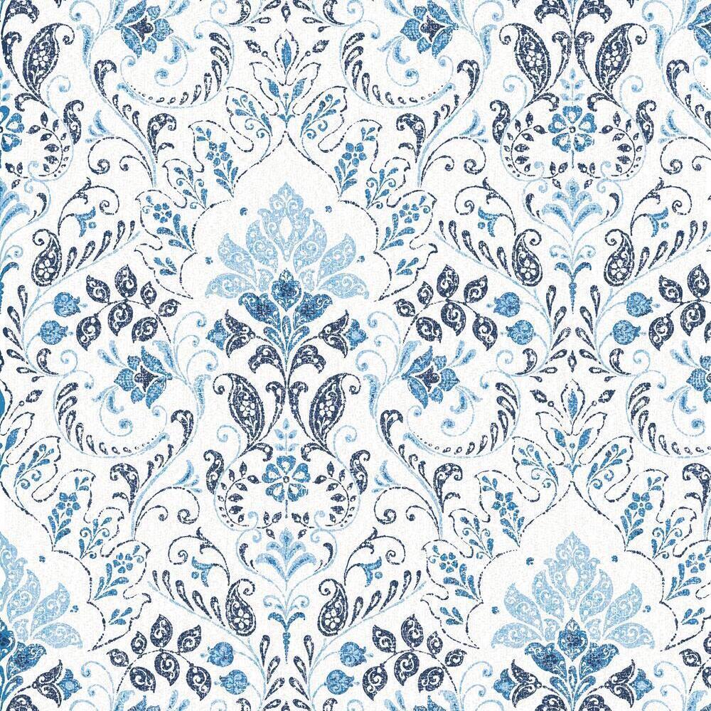 Persian Damask Peel and Stick Wallpaper Peel and Stick Wallpaper RoomMates Roll Blue 