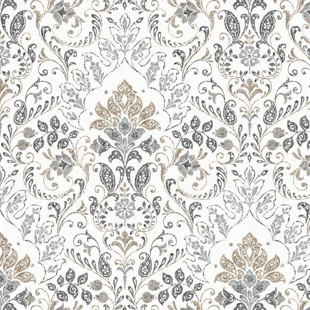 Persian Damask Peel and Stick Wallpaper Peel and Stick Wallpaper RoomMates Roll Gray 