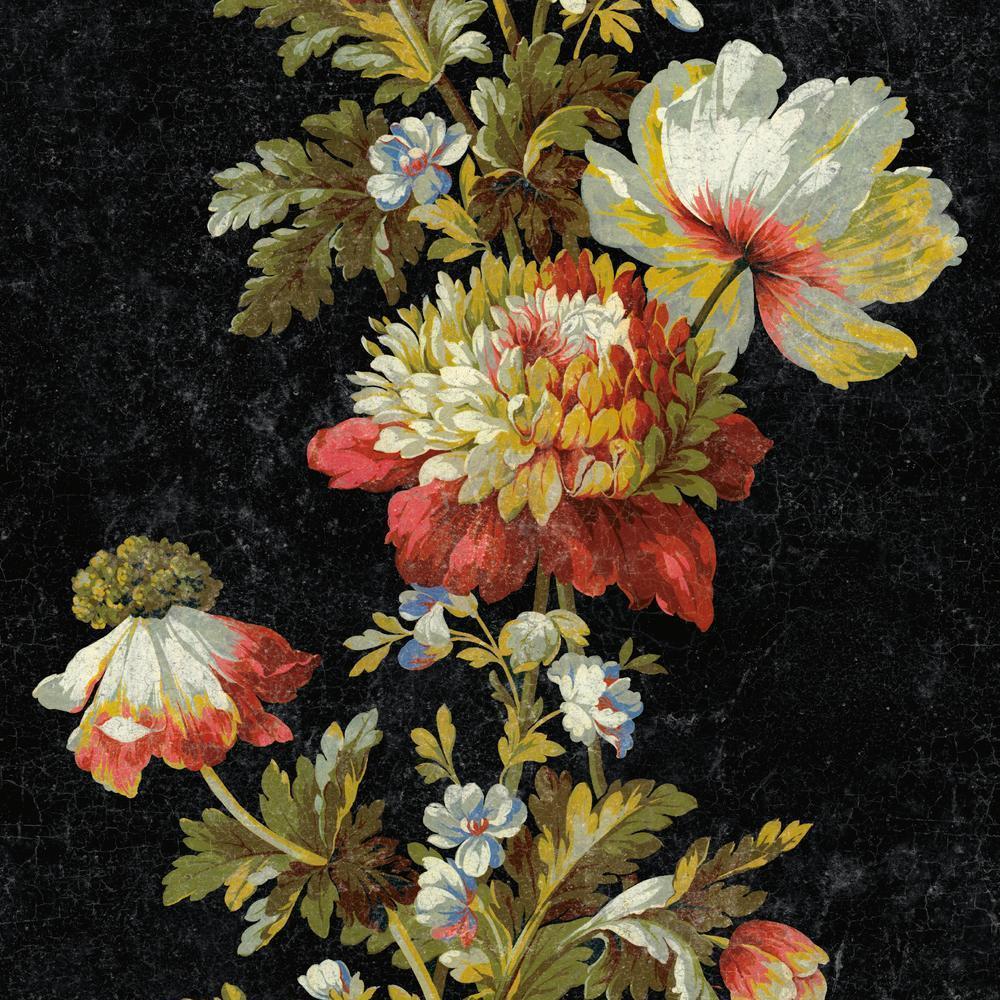 Vintage Floral Stripe Peel and Stick Wallpaper Peel and Stick Wallpaper RoomMates Roll Black 