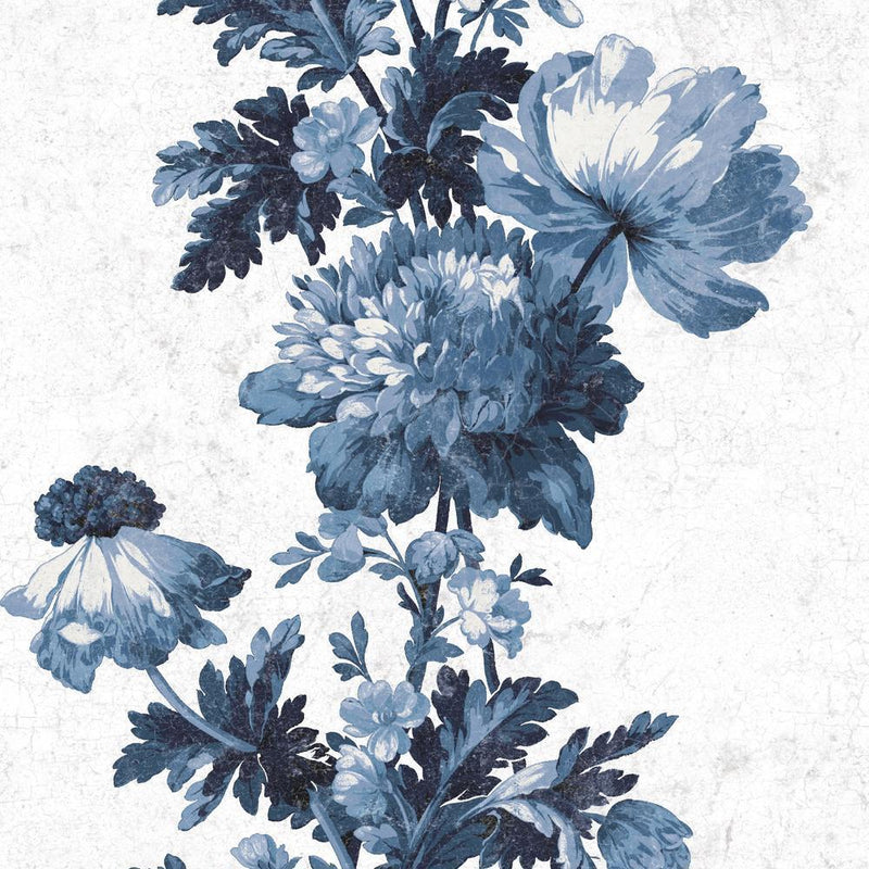 Vintage Floral Stripe Peel and Stick Wallpaper Peel and Stick Wallpaper RoomMates Roll Blue 