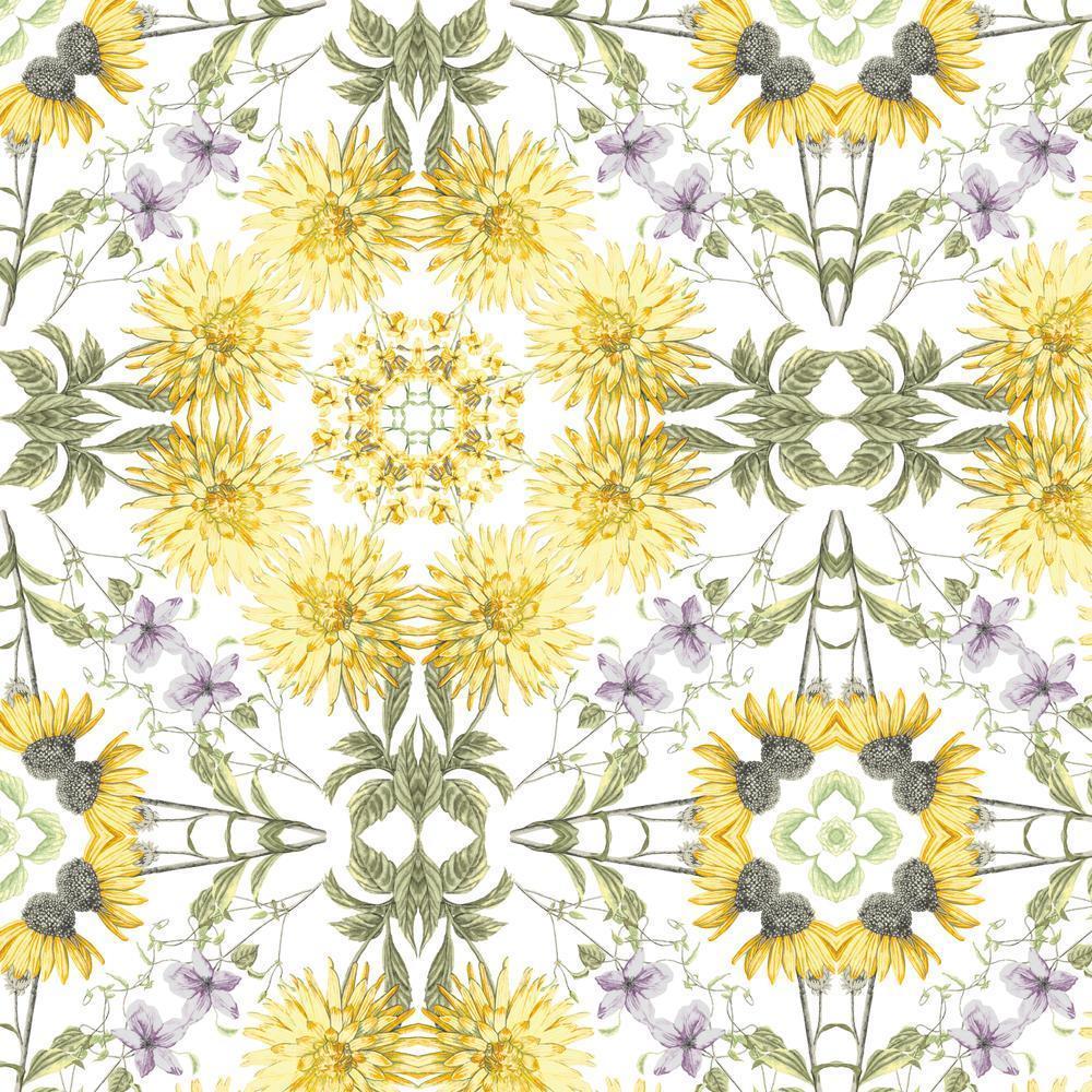 Cottage Garden Kaleidoscope Peel and Stick Wallpaper Peel and Stick Wallpaper RoomMates Roll Yellow 