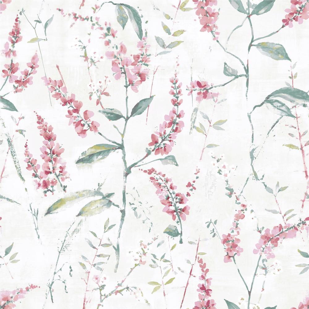 Floral Sprig Peel and Stick Wallpaper Peel and Stick Wallpaper RoomMates Roll Pink 