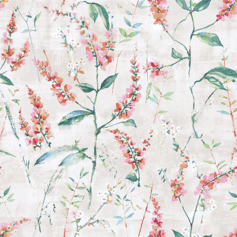 Floral Sprig Peel and Stick Wallpaper Peel and Stick Wallpaper RoomMates Roll Coral 
