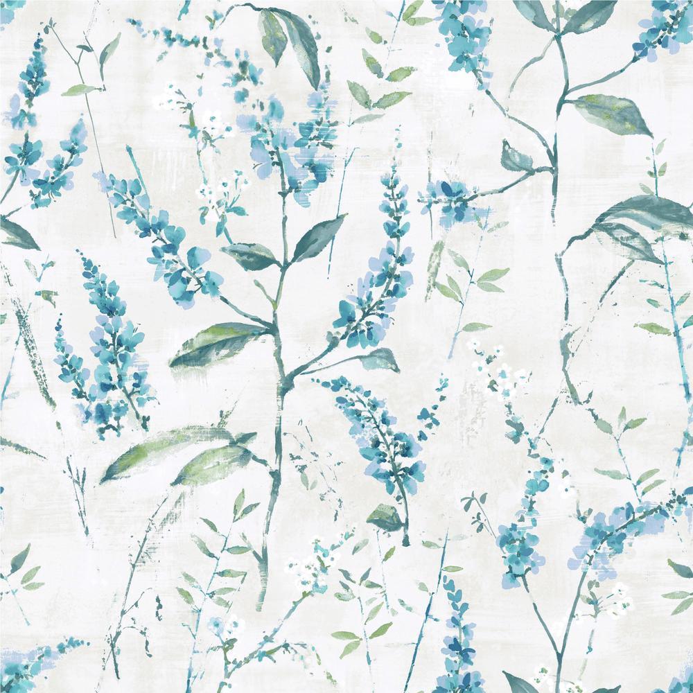 Floral Sprig Peel and Stick Wallpaper Peel and Stick Wallpaper RoomMates Roll Blue 