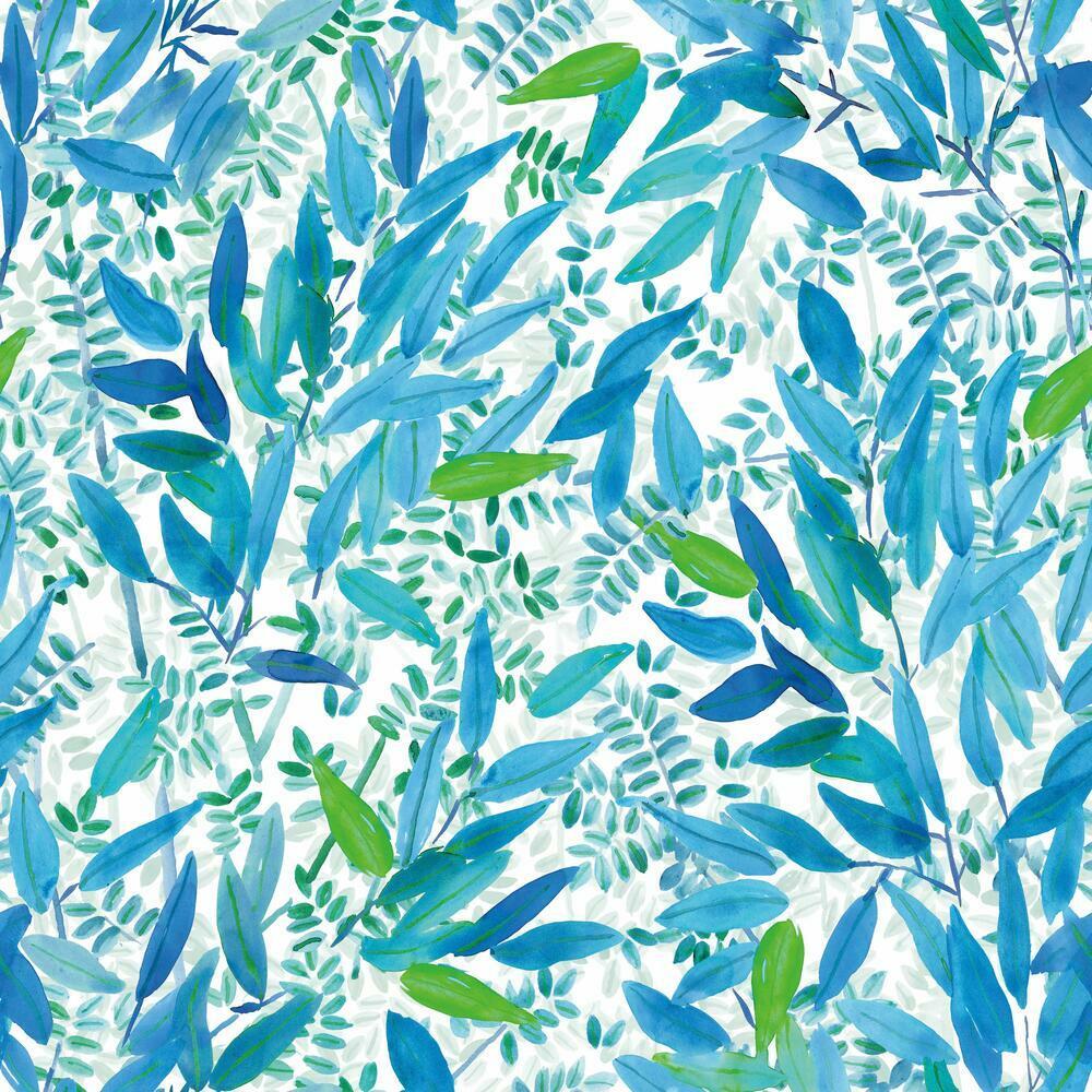 Watercolor Leaves Peel and Stick Wallpaper Peel and Stick Wallpaper RoomMates Roll Blue 