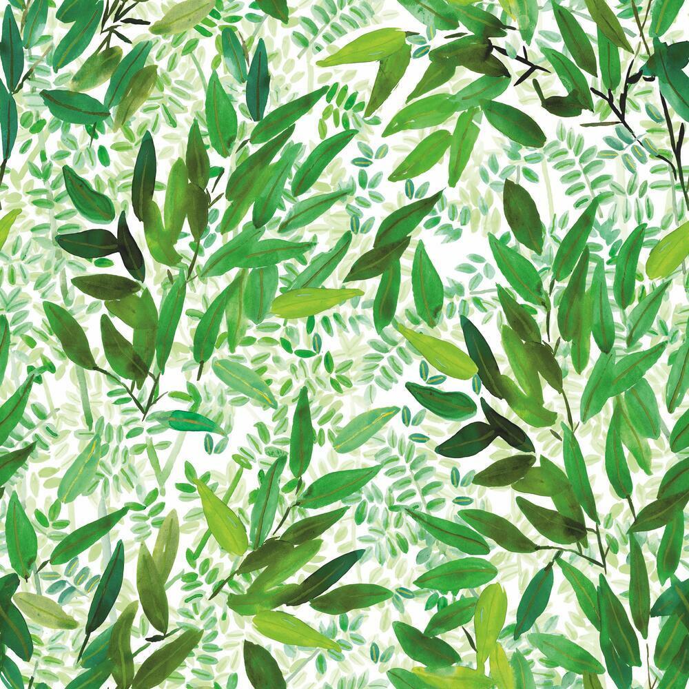 Watercolor Leaves Peel and Stick Wallpaper Peel and Stick Wallpaper RoomMates Roll Green 