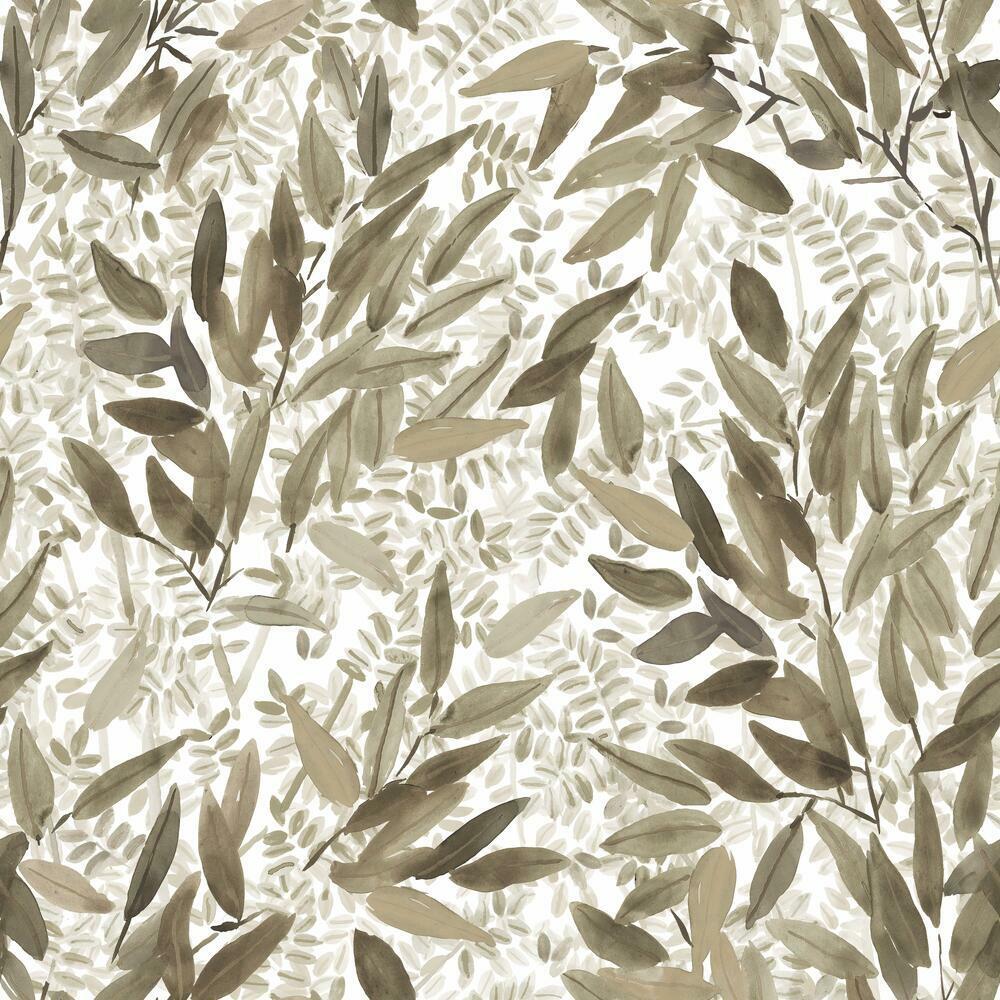 Watercolor Leaves Peel and Stick Wallpaper Peel and Stick Wallpaper RoomMates Roll Taupe 