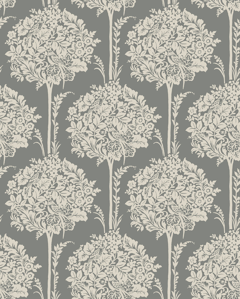 Zaria Light Blue Topiary Wallpaper Wallpaper A-Street Prints Double Roll Slate 