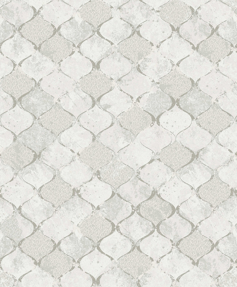 Pilak Blue Ogee Tile Wallpaper Wallpaper A-Street Prints Double Roll Silver 