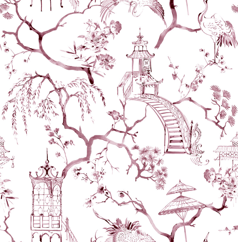 Serena Blue Chinoiserie Wallpaper Wallpaper A-Street Prints Double Roll Plum 