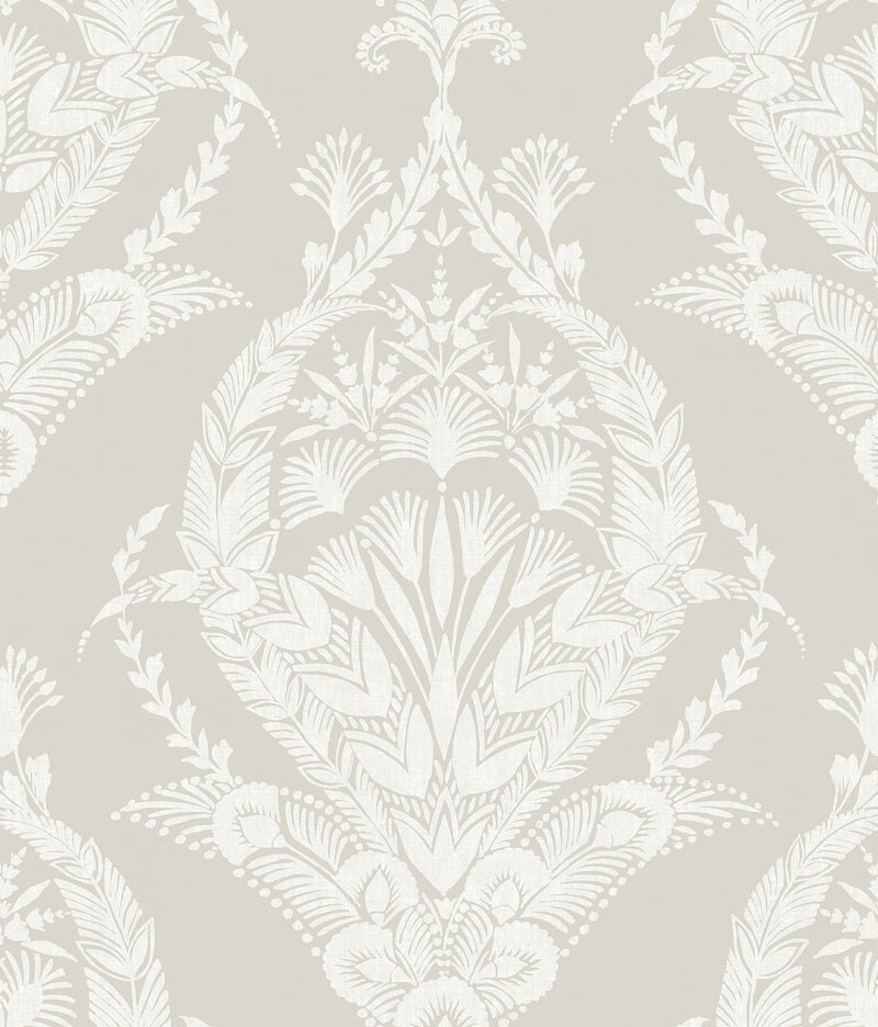Arlie Evergreen Botanical Damask Wallpaper Wallpaper A-Street Prints Double Roll Light Grey 