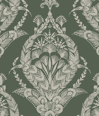 Arlie Evergreen Botanical Damask Wallpaper Wallpaper A-Street Prints Double Roll Evergreen 