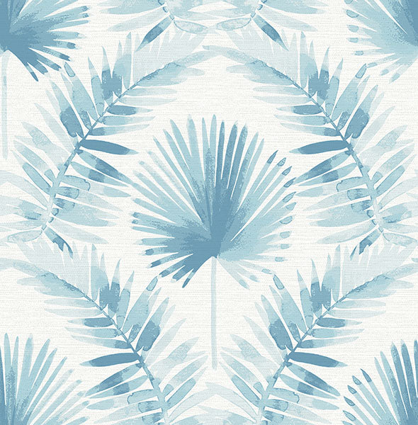 Calla Green Painted Palm Wallpaper Wallpaper A-Street Prints Double Roll Blue 