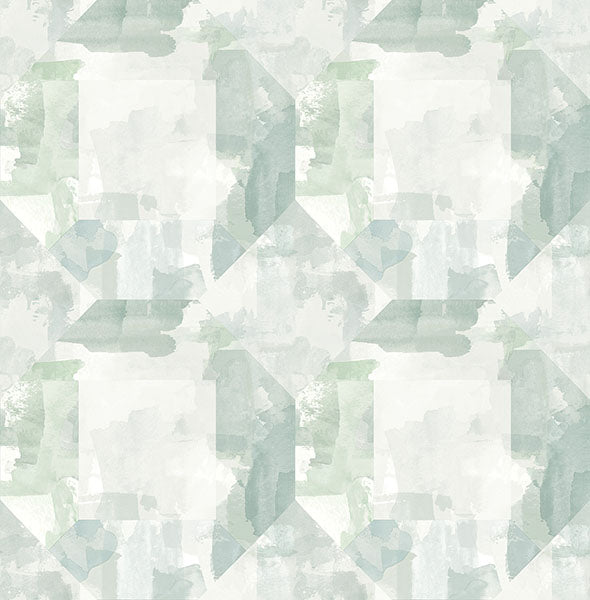 Perrin Light Grey Gem Geometric Wallpaper Wallpaper A-Street Prints Double Roll Sea Green 