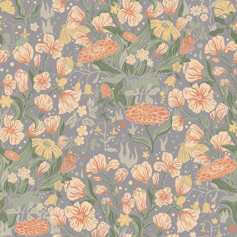 Hava Light Blue Meadow Flowers Wallpaper Wallpaper A-Street Prints Double Roll Coral 