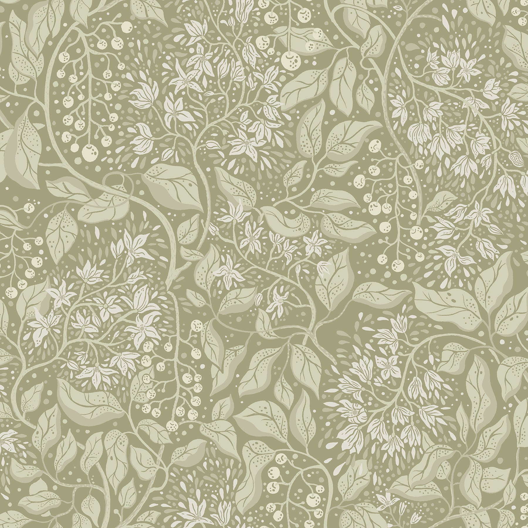 Turi Sage Twining Vines Wallpaper Wallpaper A-Street Prints Double Roll Moss 