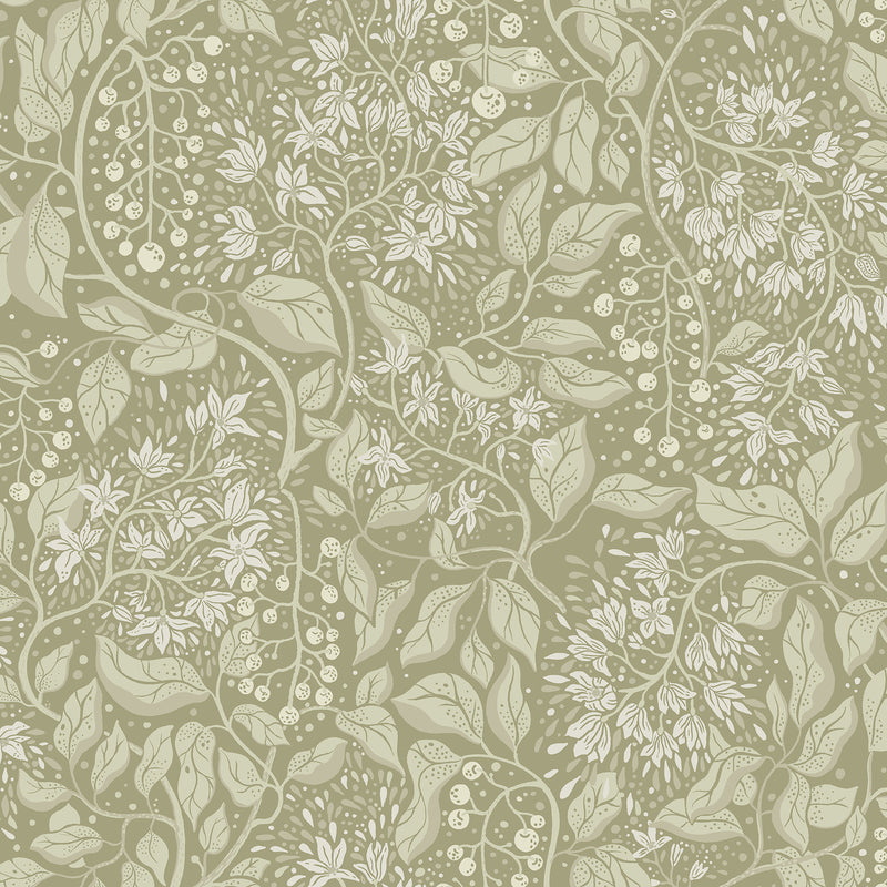 Turi Sage Twining Vines Wallpaper Wallpaper A-Street Prints Double Roll Moss 